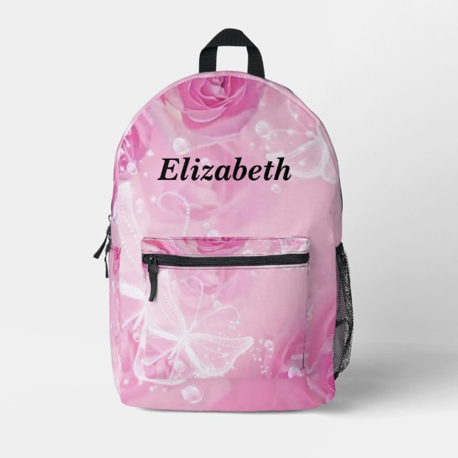 Personalisierter Schmetterling und Rose Bedruckter Rucksack (Vorderseite)