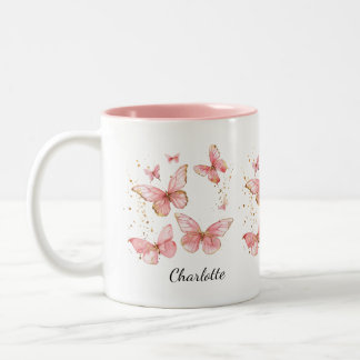 PERSONALISIERTER Schmetterlingsbecher, Süßer Rosa Zweifarbige Tasse