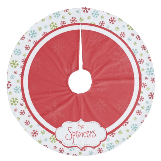 Personalisierter Schneeflocke-Weihnachtsbaum-Rock Fleece Weihnachtsbaumdecke (Vorderseite)