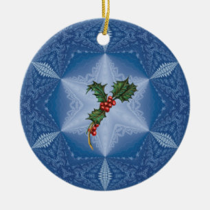Personalisierter Schneeflocken mit Holly-Ornament. Keramik Ornament