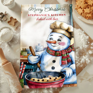 Personalisierter Schneemann backt Weihnachtskekse Geschirrtuch