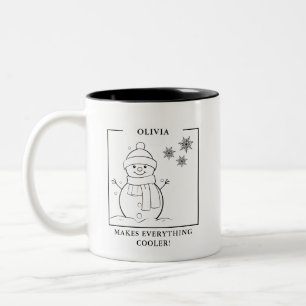 Personalisierter Schneemann-Becher – Macht alles k Zweifarbige Tasse