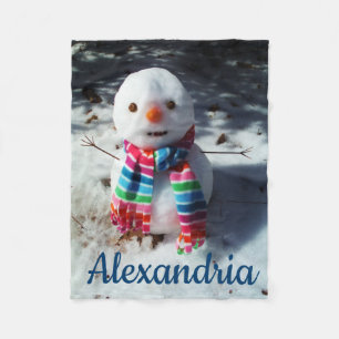 Personalisierter Schneemann mit Regenbogen-Scarf Fleecedecke