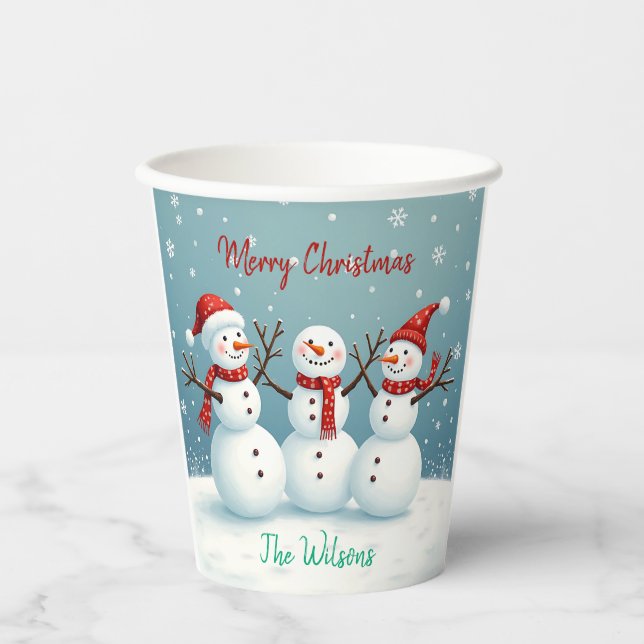 Personalisierter Schneemann Pappbecher (Vorderseite)