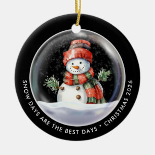 Personalisierter Schneemann-Schneeball-Foto Keramik Ornament