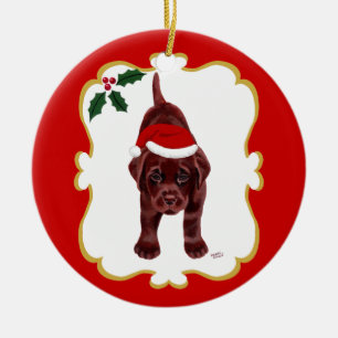 Personalisierter Schokoladen-Labrador-Welpe mit Keramik Ornament
