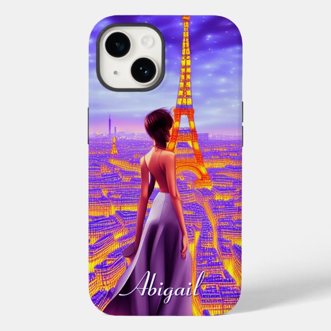 Personalisierter schöner Girl Eiffel Tower Paris Case-Mate iPhone Hülle (Rückseite)