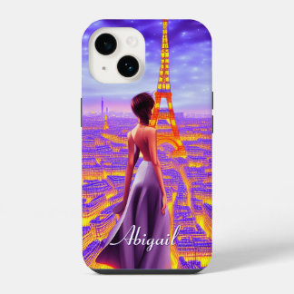 Personalisierter schöner Girl Eiffel Tower Paris iPhone 14 Hülle