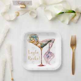 Personalisierter schöner Meerjungfrauen-Martini Pappteller