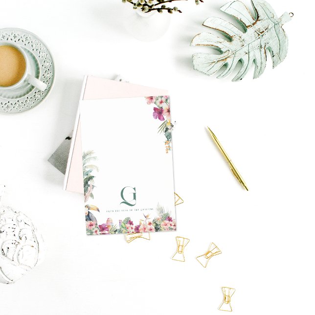 Personalisierter Schreibtisch für tropische Monogr Post-it Klebezettel (Von Creator hochgeladen)