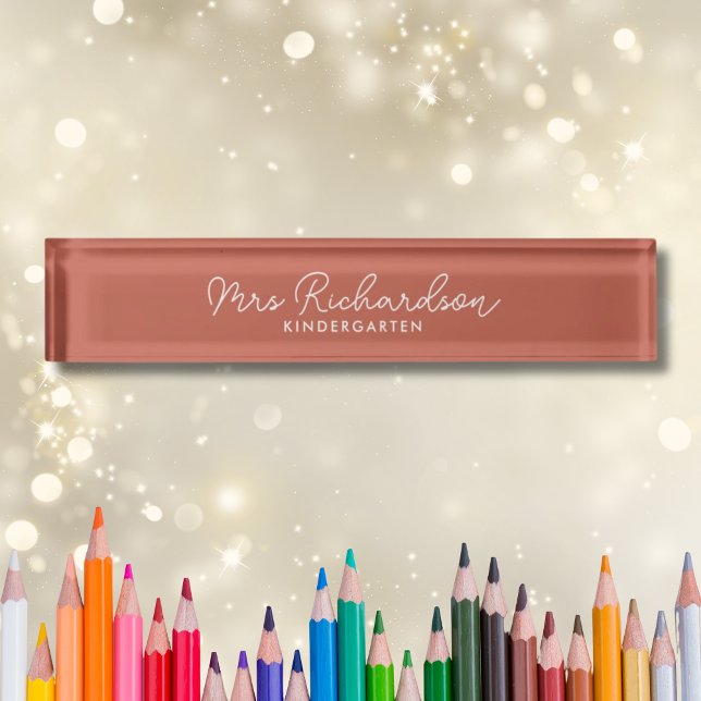 personalisierter Schreibtisch Namensplakette (Personalised Teacher Name Grade Modern Boho Nameplate
)