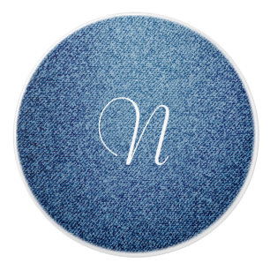 Personalisierter Schubladengriff im Denim-Jean-Loo Keramikknauf