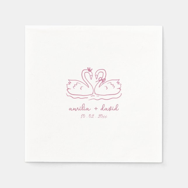 Personalisierter Schwan-Hochzeits-Cocktail  Serviette (Vorderseite)