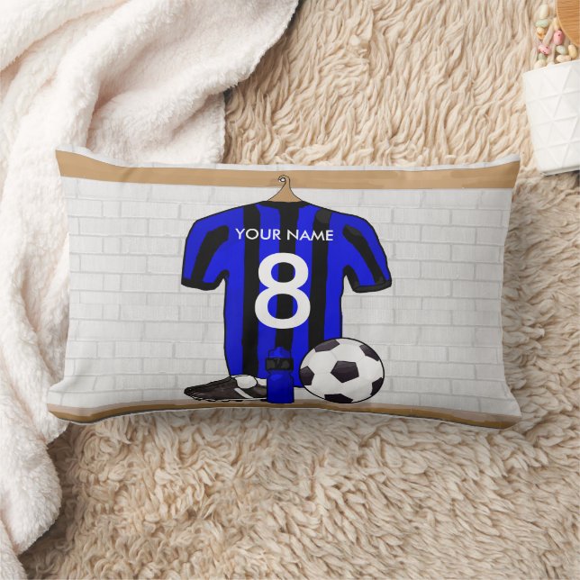 Personalisierter Schwarz-Blau-Fußball-Fußball-Fußb Lendenkissen (Decke)