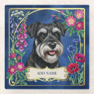 Personalisierter Schwarz & Silber Schnauzer Blau U Glasuntersetzer