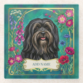 Personalisierter Schwarz-Tan-Lhasa-Apso-Glasunters Glasuntersetzer