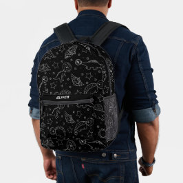Personalisierter Schwarz-Weiß-Dinosaurier-Platz Bedruckter Rucksack