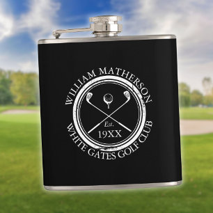 Personalisierter Schwarz-Weiß-Golfclub-Name Flachmann