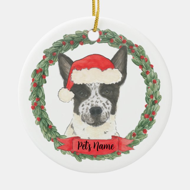Personalisierter Schwarz-Weiß-Heelhund Keramik Ornament (Vorne)