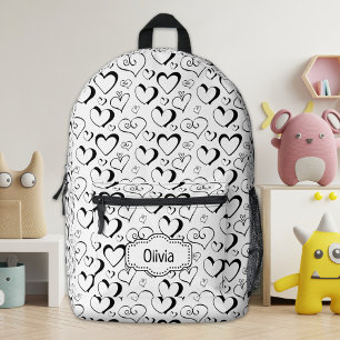 Personalisierter Schwarz-Weiß-Herzen-Rucksack Bedruckter Rucksack