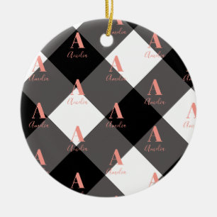 Personalisierter Schwarz-Weiß-Karo Keramik Ornament