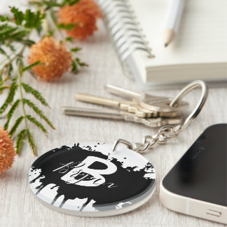 Personalisierter Schwarz-Weiß-Monogramm-Acrylschal Schlüsselanhänger