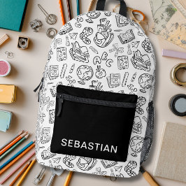 Personalisierter Schwarz-Weiß-Schul-Doodle für Kin Bedruckter Rucksack