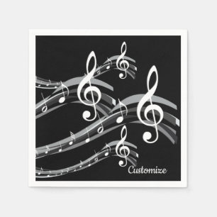 Personalisierter Schwarz-Weiß-Treble-Clef Serviette
