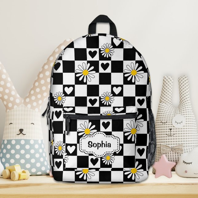 Personalisierter Schwarz-weißer Checker Bedruckter Rucksack (Von Creator hochgeladen)