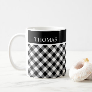 Personalisierter Schwarz-weißer Gingham Individuel Kaffeetasse