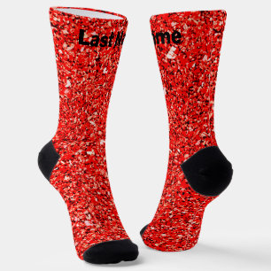 Personalisierter Schwarz-weißer Glitzer Rot Socken