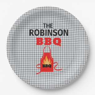 Personalisierter schwarzer Checkered GRILLEN Pappteller