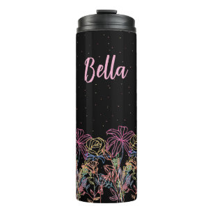 Personalisierter schwarzer floraler Sternennacht-T Thermosbecher
