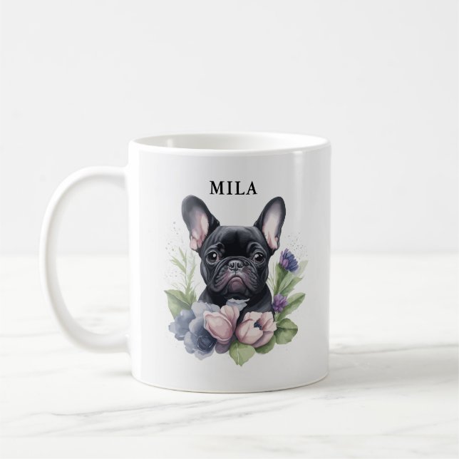 Personalisierter Schwarzer Franzose Mops Dog Wasse Kaffeetasse (Links)