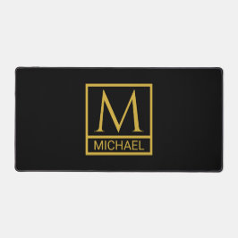 Personalisierter schwarzer Geschenkbeutel mit Anfa Schreibtischunterlage