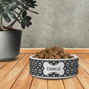 Personalisierter schwarzer Gingham mit Paw Prints Napf