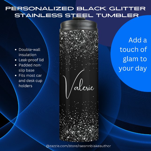 Personalisierter schwarzer Glitter Edelstahl Thermosbecher (Von Creator hochgeladen)