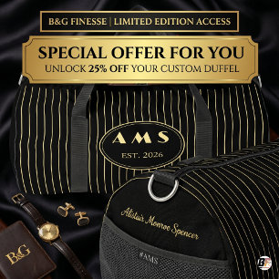 Personalisierter schwarzer Gold-Pinstripe-Monogram Duffle Bag