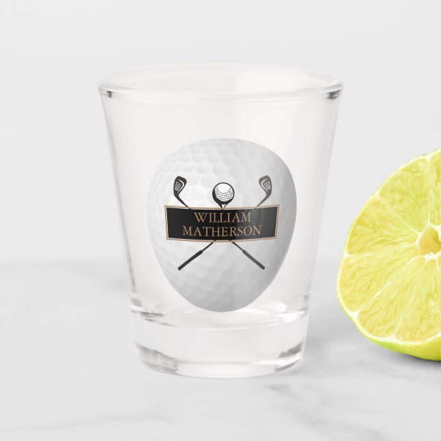 Personalisierter schwarzer Golfball Classic in Gol Schnapsglas (Vorderseite)