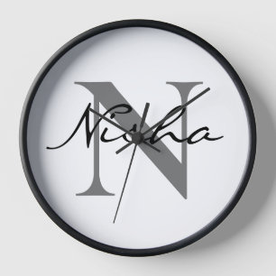 Personalisierter schwarzer grauer Monogramm-Name Uhr