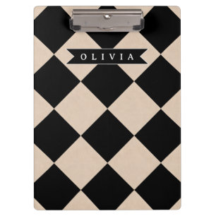 Personalisierter schwarzer Harlekin-Karo-Diamant Klemmbrett