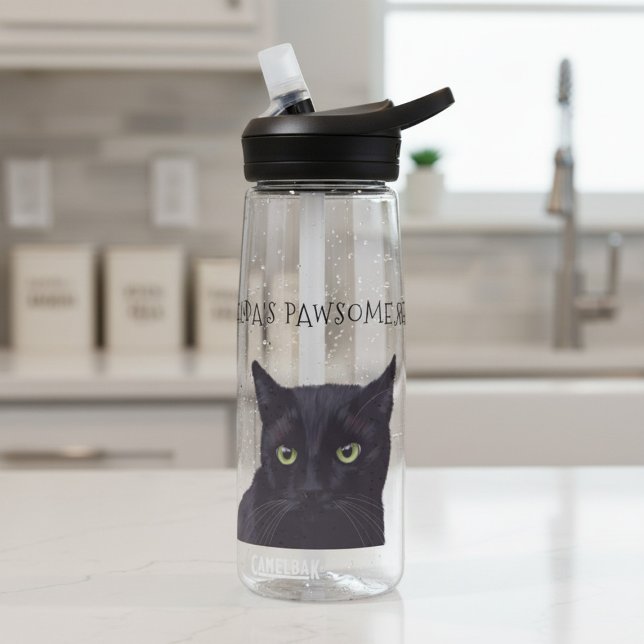 Personalisierter schwarzer Katze Name Pawsome Wate Trinkflasche (Pawsome water bottle for your pawsome water. Just add your name)