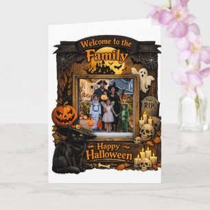 Personalisierter schwarzer Katzen-Halloween-Famili Karte