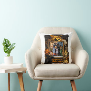 Personalisierter schwarzer Katzen-Halloween-Famili Kissen