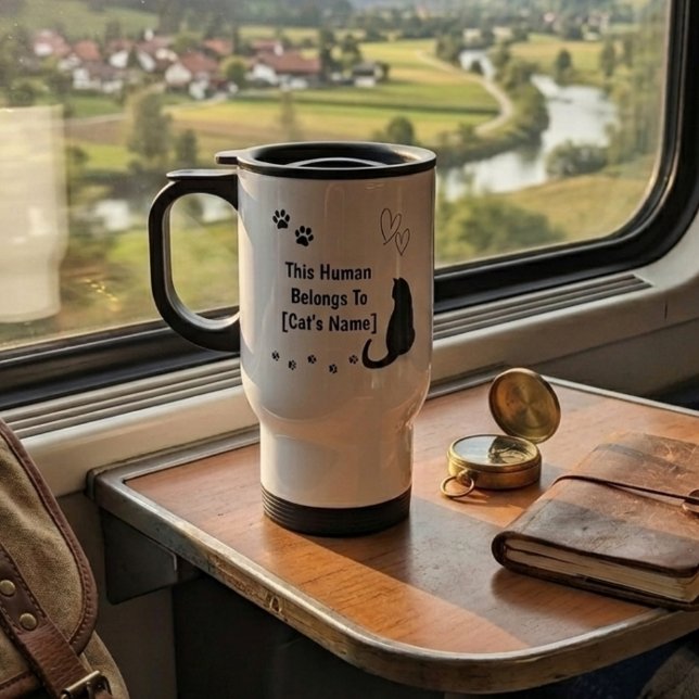 Personalisierter schwarzer Katzen-Reisebecher Reisebecher (Personalized travel mug for cat owners)