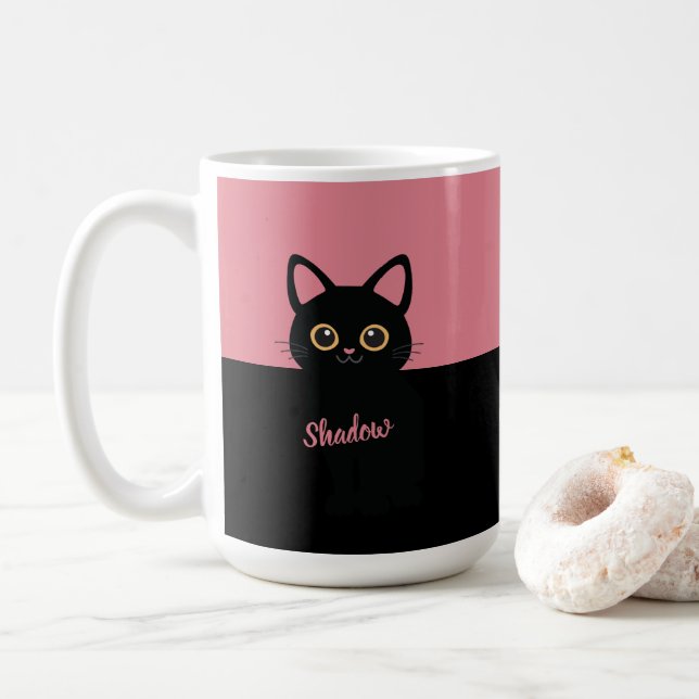 Personalisierter schwarzer Katzenbecher - Geschenk Kaffeetasse (Mit Donut)