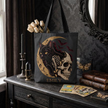Personalisierter schwarzer Katzenskelett-Totenkopf