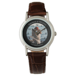 Personalisierter schwarzer Kreis mit Top Bottom Te Armbanduhr