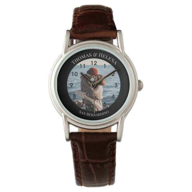 Personalisierter schwarzer Kreis mit Top Bottom Te Armbanduhr (Vorderseite)