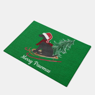 Personalisierter schwarzer Lab Xmas-Schlitten Fußmatte